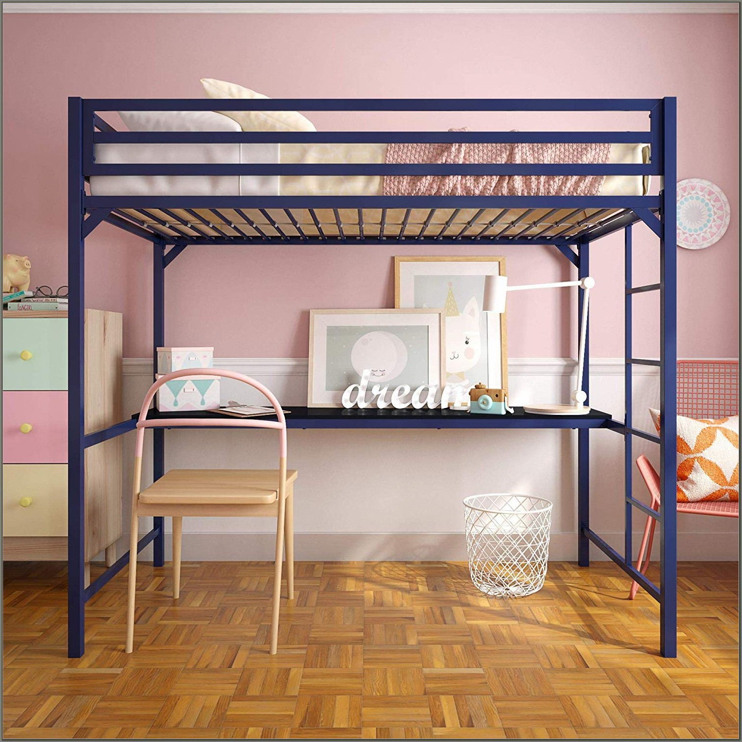 Metal Twin Loft Bed With Desk
